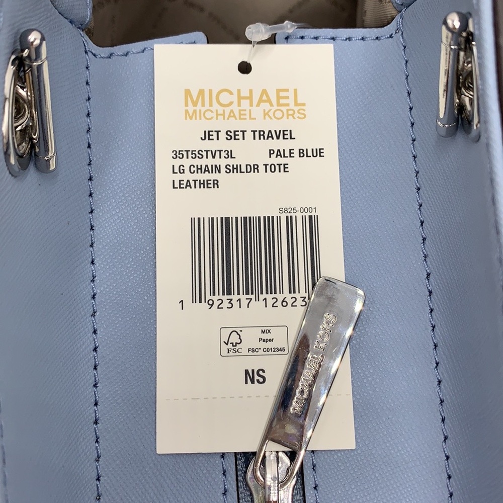 MICHAEL KORS LARGE CHAIN SHOULDER TOTE PALE BLUE COLOR - Picture 15 of 16